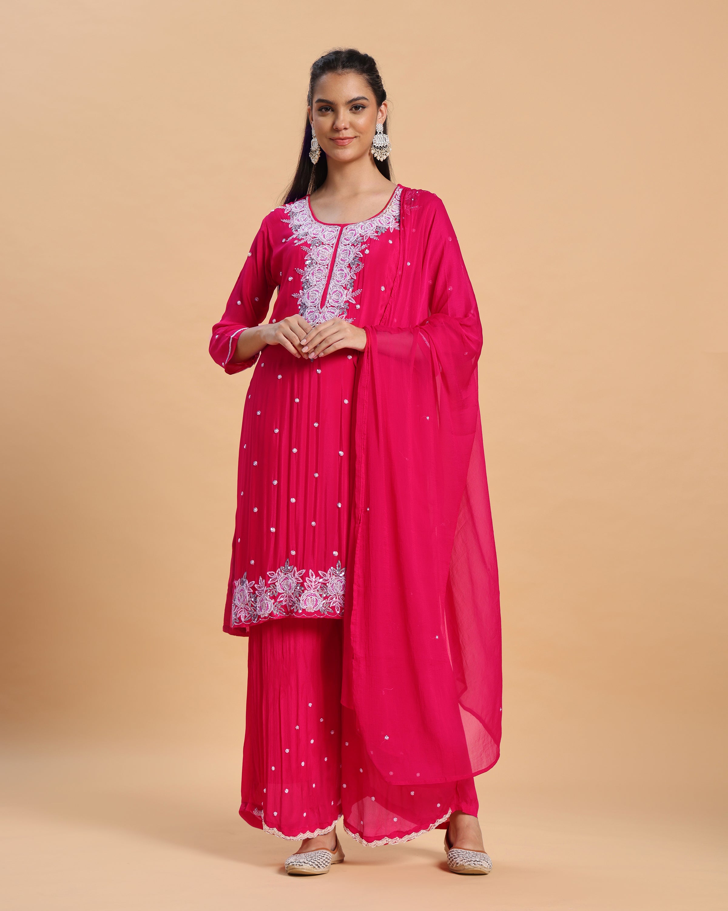 Niyara - Rani Pink Chinon Handwork