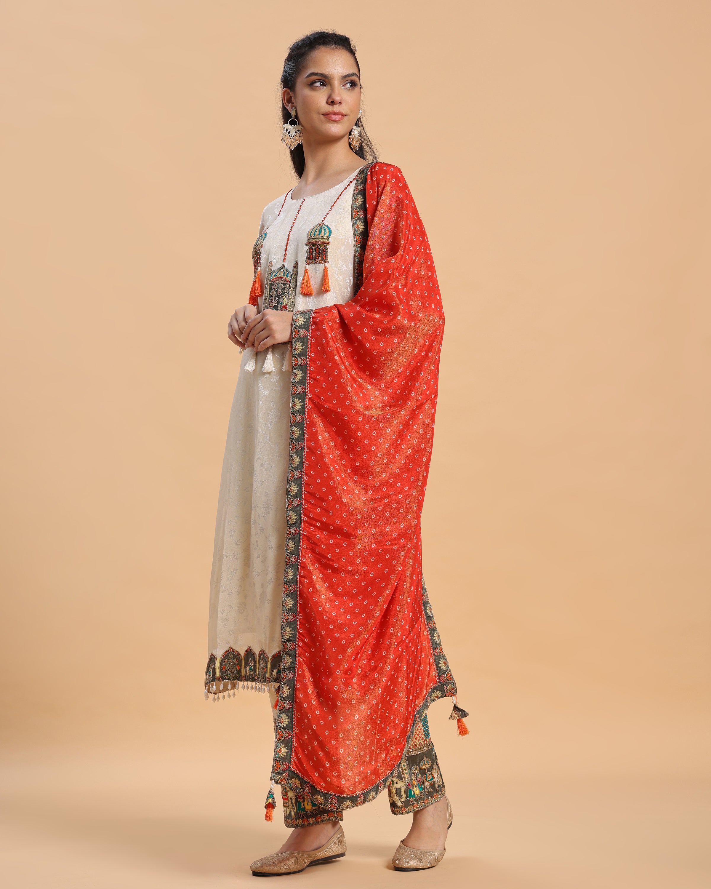 Anaya - White–Orange Jacquard