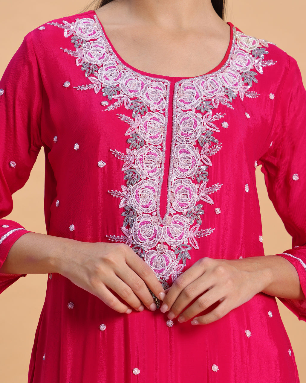 Niyara - Rani Pink Chinon Handwork