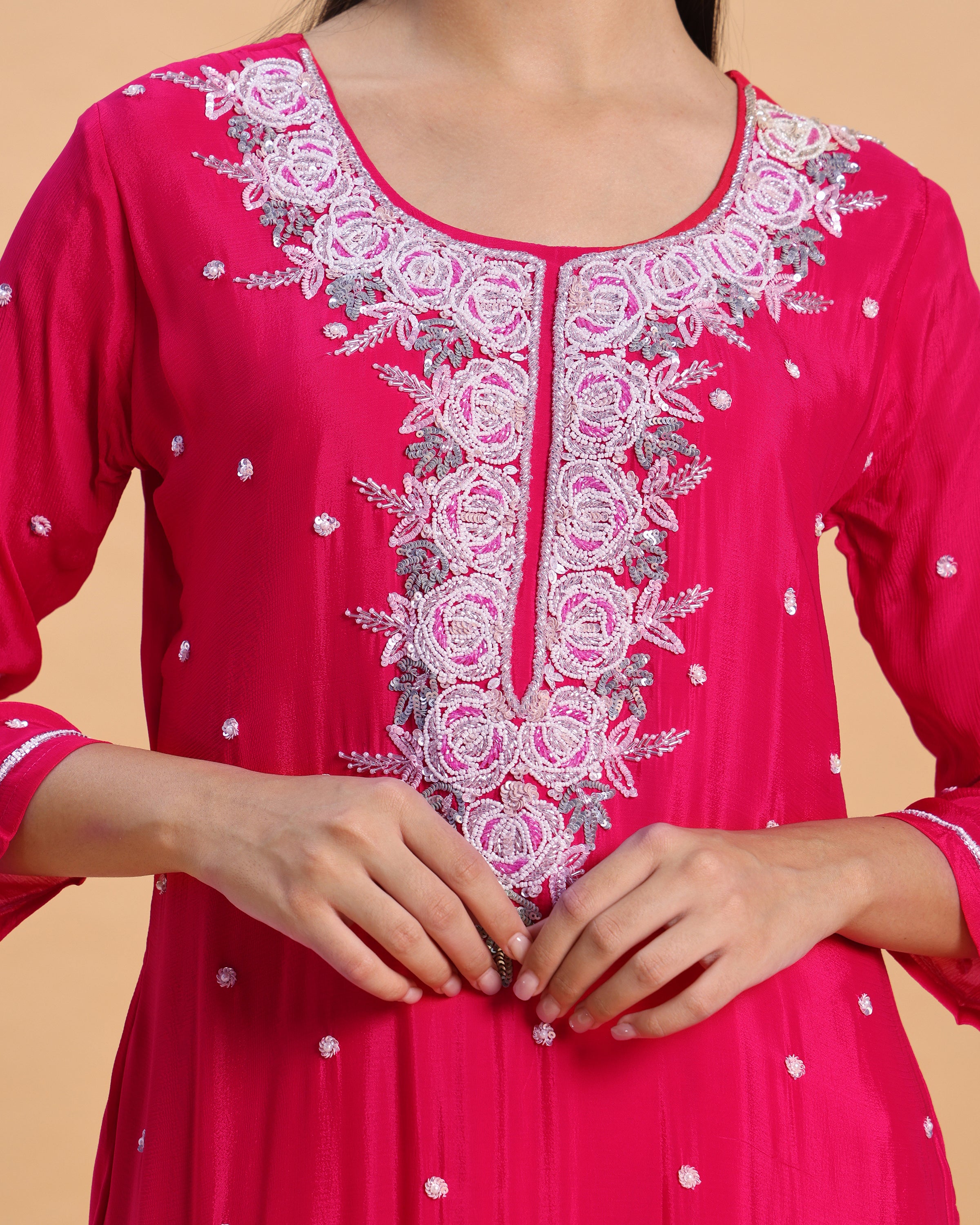 Niyara - Rani Pink Chinon Handwork