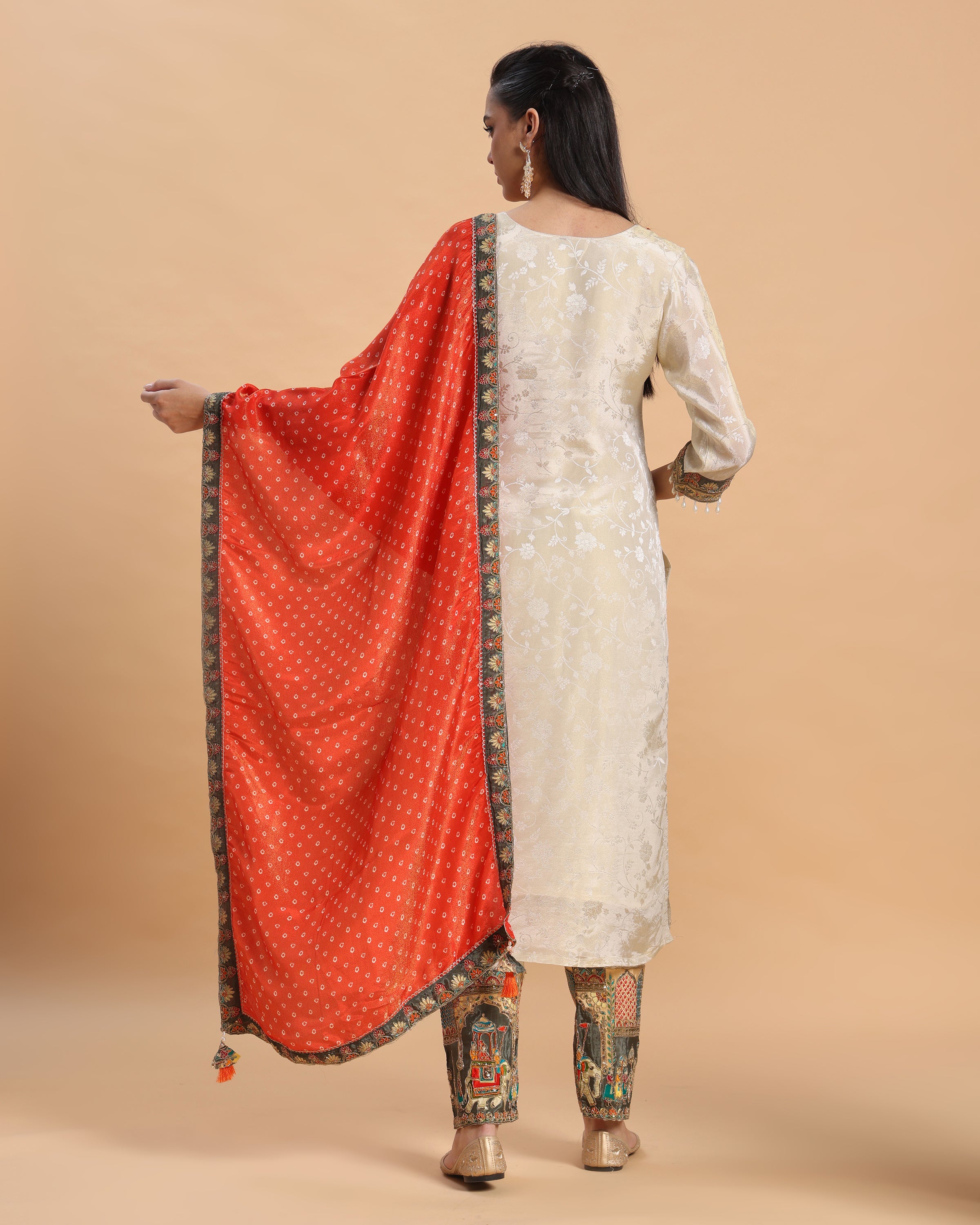 Anaya - White–Orange Jacquard